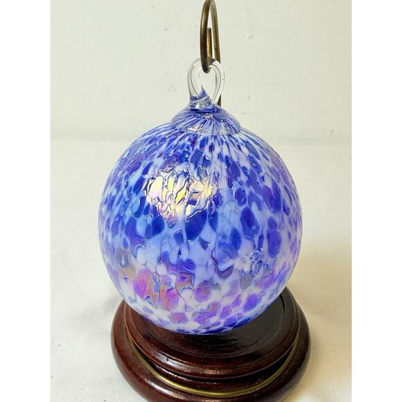 Other - Hand Blown Iridescent Blue And White Speckled Glass Ornament
